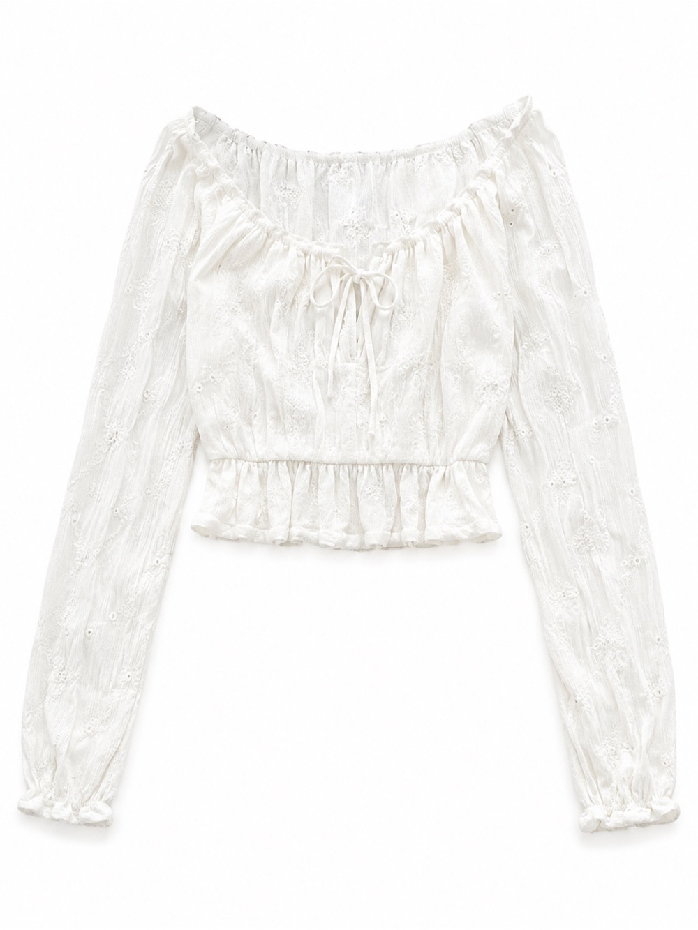 Hollister Cream Off-Shoulder Lace Peasant Top